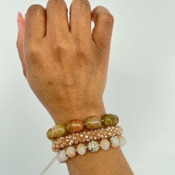 Pomina Women’s Neutral Bohemia Beaded Stretch Stackable Bracelet Set, Set of 3 - Picture 9 of 10